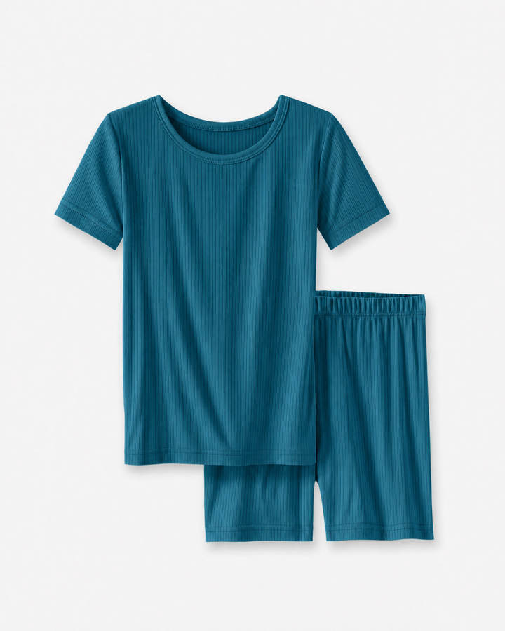 Ribbed Bamboo Two Piece Short Sleeve Short Pajama Set