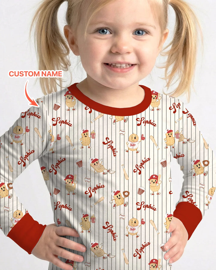 Custom Nam Retro Ballgame Bamboo Two Piece Long Sleeve Pajama Set