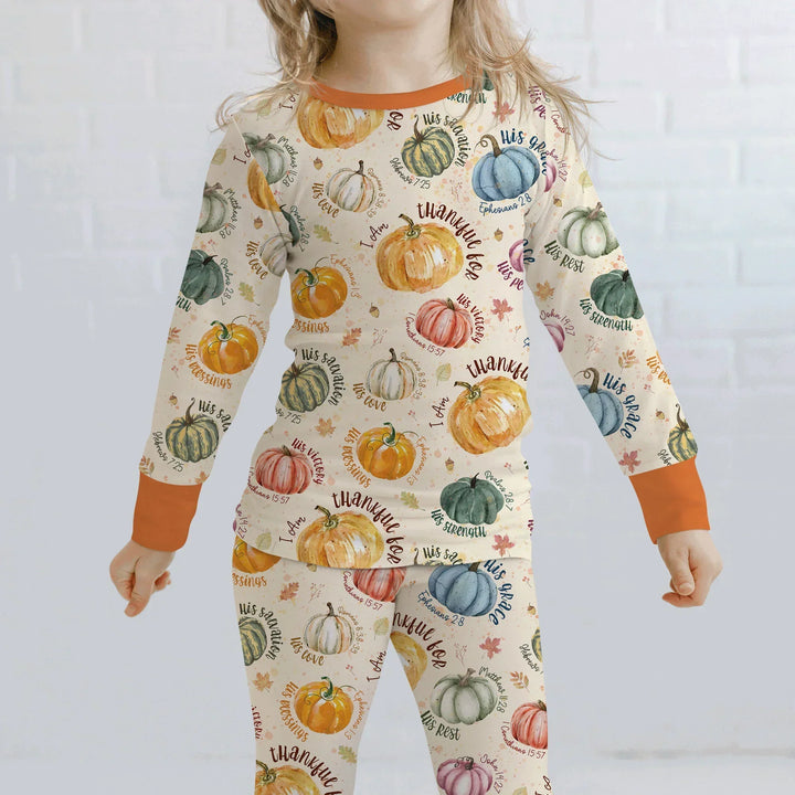 Christian Thanksgiving Two Piece Long Sleeve Pajama Set , Christian Thanksgiving Two Piece Long Sleeve Pajama Set - 12-18M / Chocolate Brown