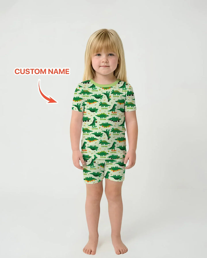 St. Patrick's Day Dinosaurs Custom Bamboo Two Piece Short Sleeve Shorts Pajama Set
