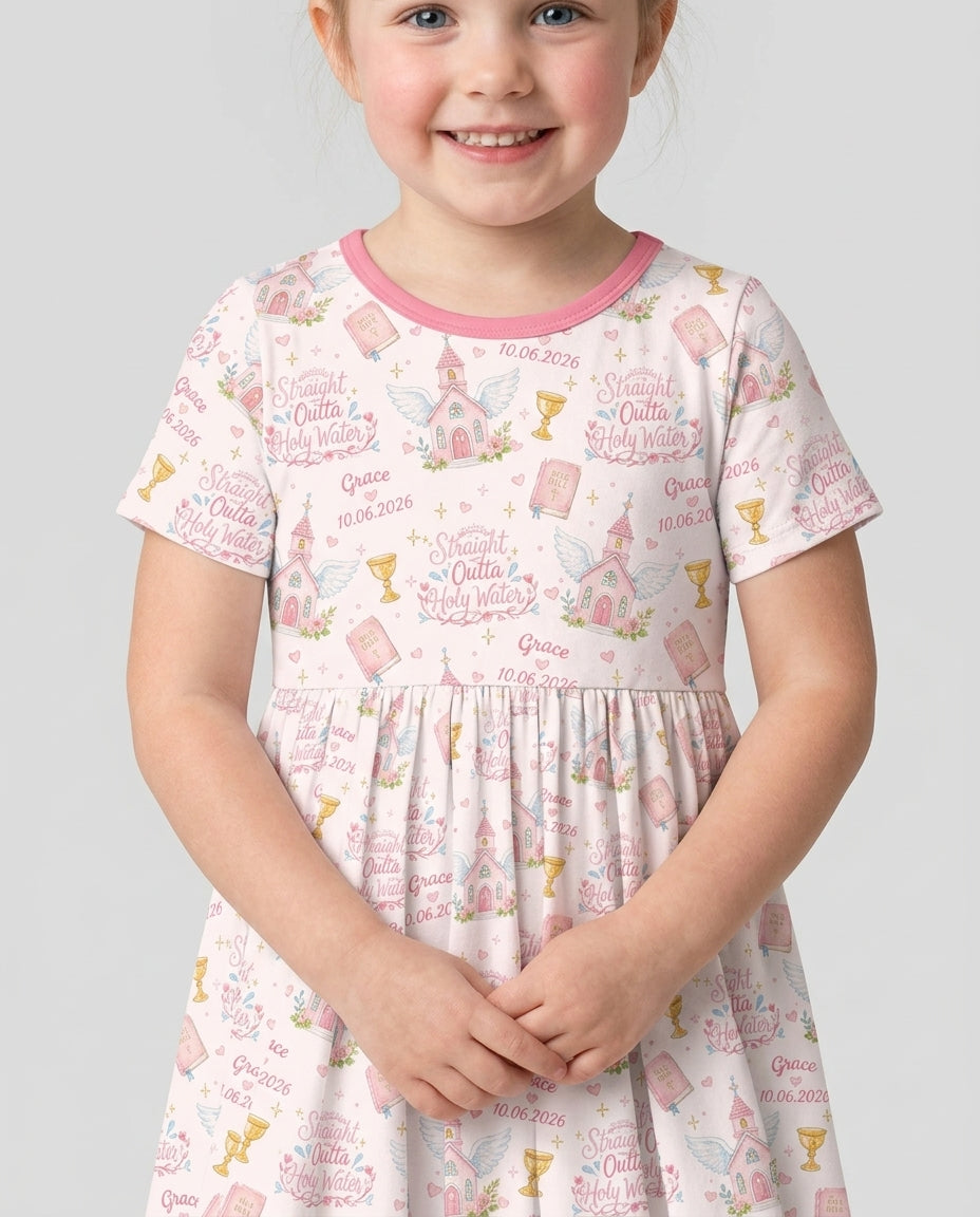 Custom Name Baptism Christening Straight Outta Holy Water Water Bamboo Twirl Dress