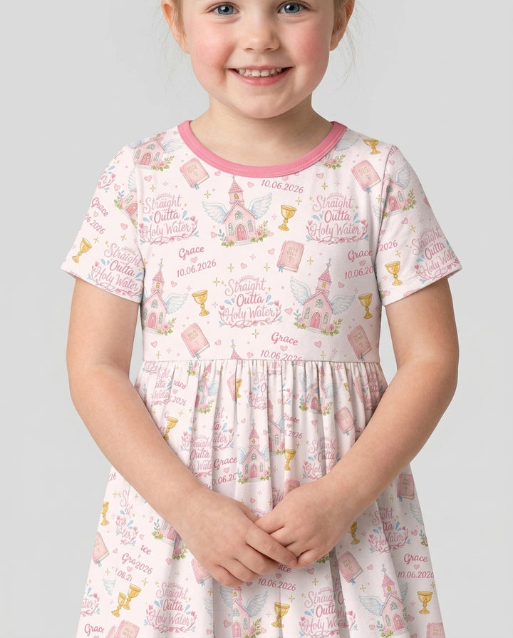 Custom Name Baptism Christening Straight Outta Holy Water Water Bamboo Twirl Dress