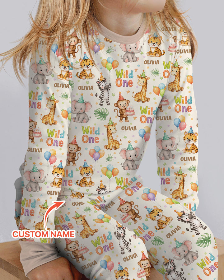Custom Name 1st Birthday Wild One Bamboo Two Piece Long Sleeve Pajama Set