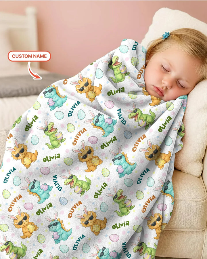 Custom Name Dinosaur on the Hunt Bamboo Blanket