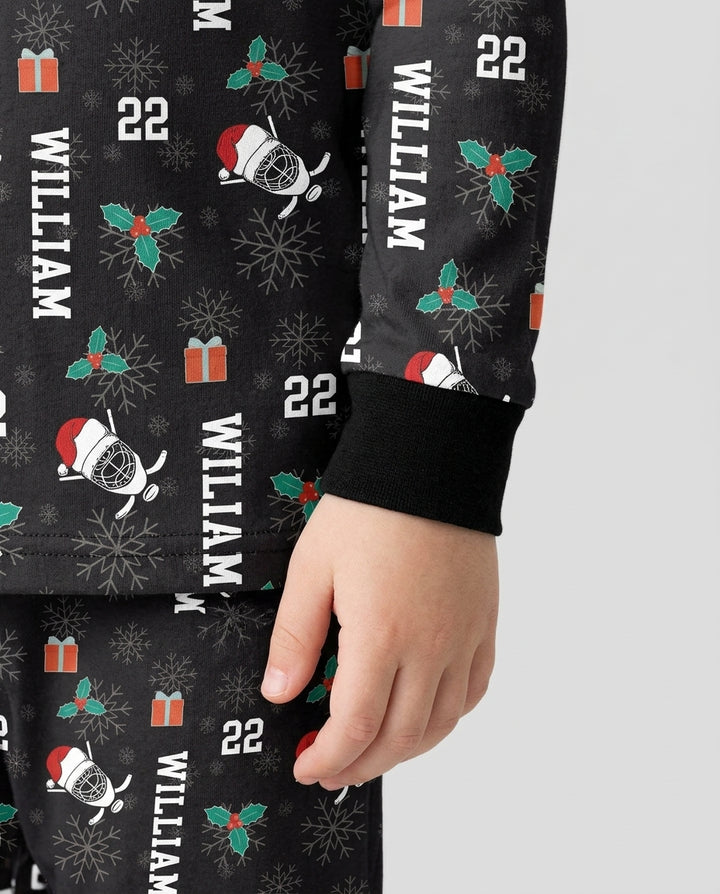 Custom Name Hockey Holiday Bamboo Two Piece Long Sleeve Pajama Set