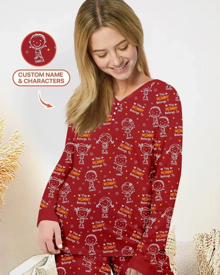 Personalisierter Name „Diese Mama gehört zu“ Doodle Bambus Damen Pyjama-Set