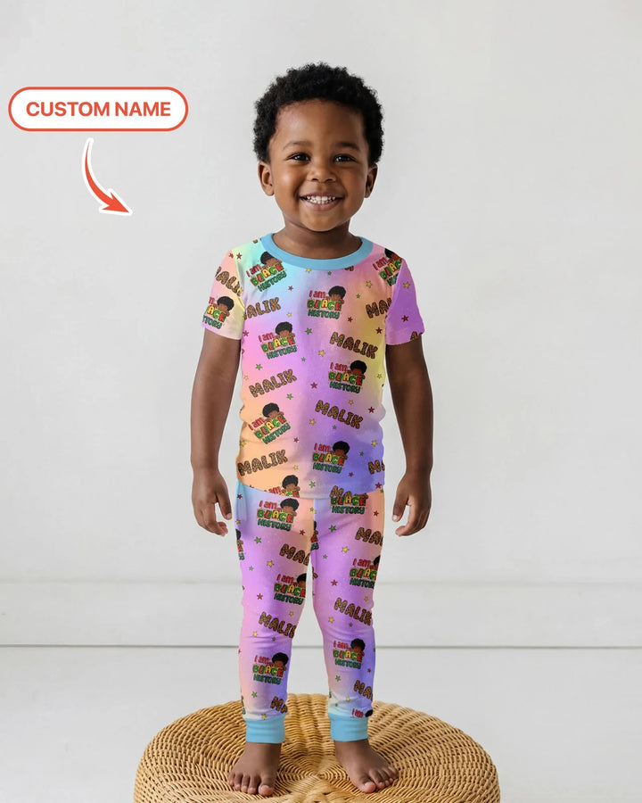Custom Name I Am Black History Custom Bamboo Two Piece Short Sleeve Pajama Set