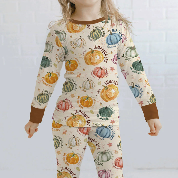 Christian Thanksgiving Two Piece Long Sleeve Pajama Set , Christian Thanksgiving Two Piece Long Sleeve Pajama Set - 12-18M / Chocolate Brown