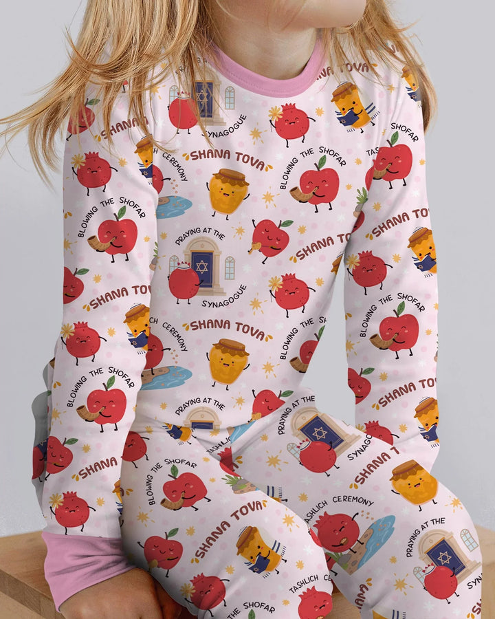Zweiteiliges Langarm-Pyjama-Set mit Sommerfrüchten