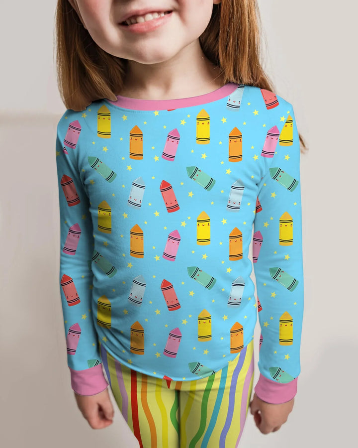 Happy Crayon Friends Bamboo Two Piece Long Sleeve Pajama Set