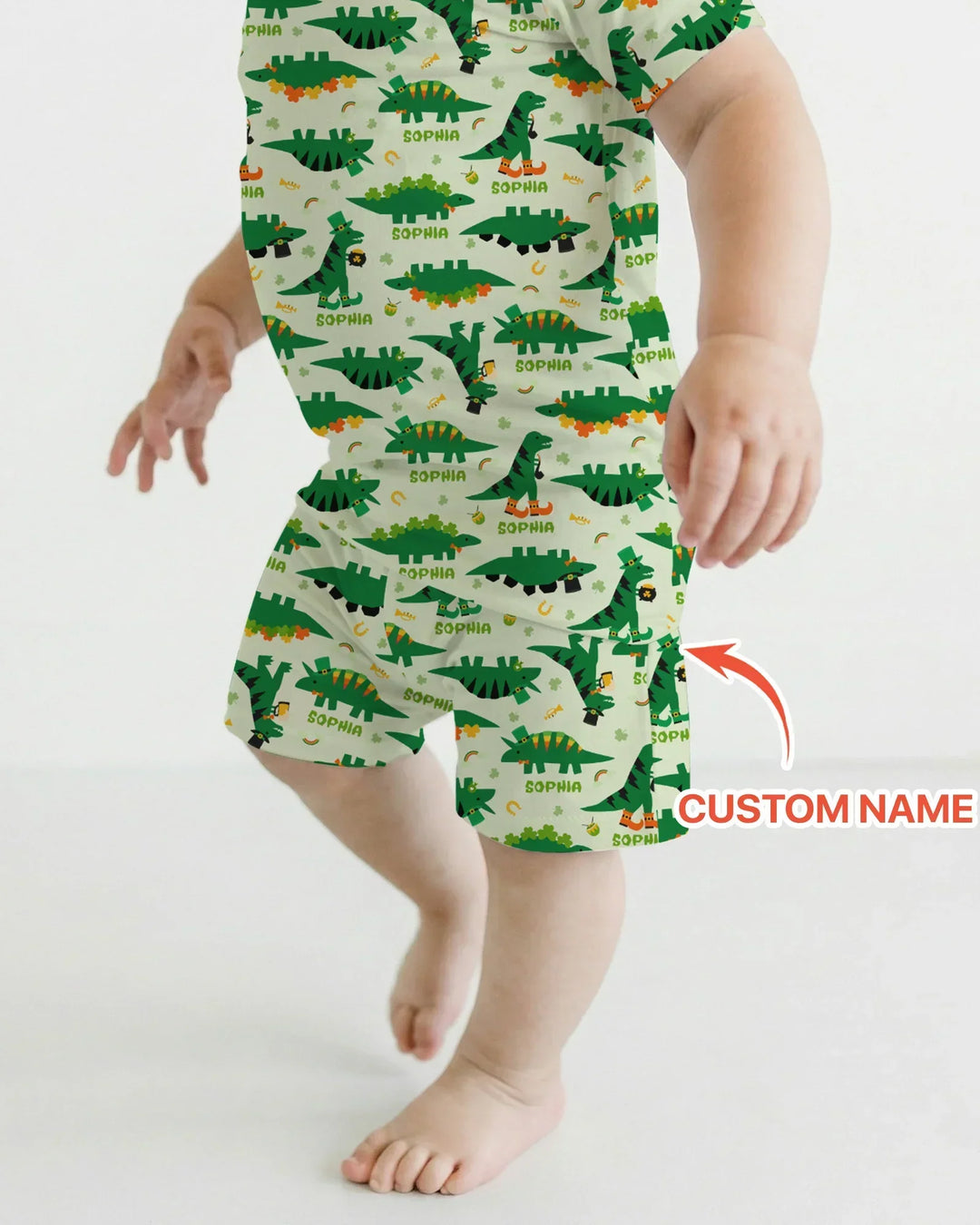St. Patrick's Day Dinosaurs Custom Bamboo Two Piece Short Sleeve Shorts Pajama Set