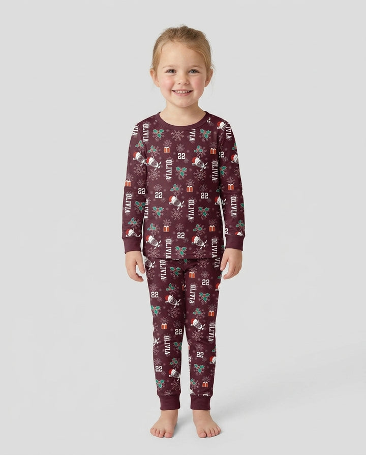 Custom Name Hockey Holiday Bamboo Two Piece Long Sleeve Pajama Set