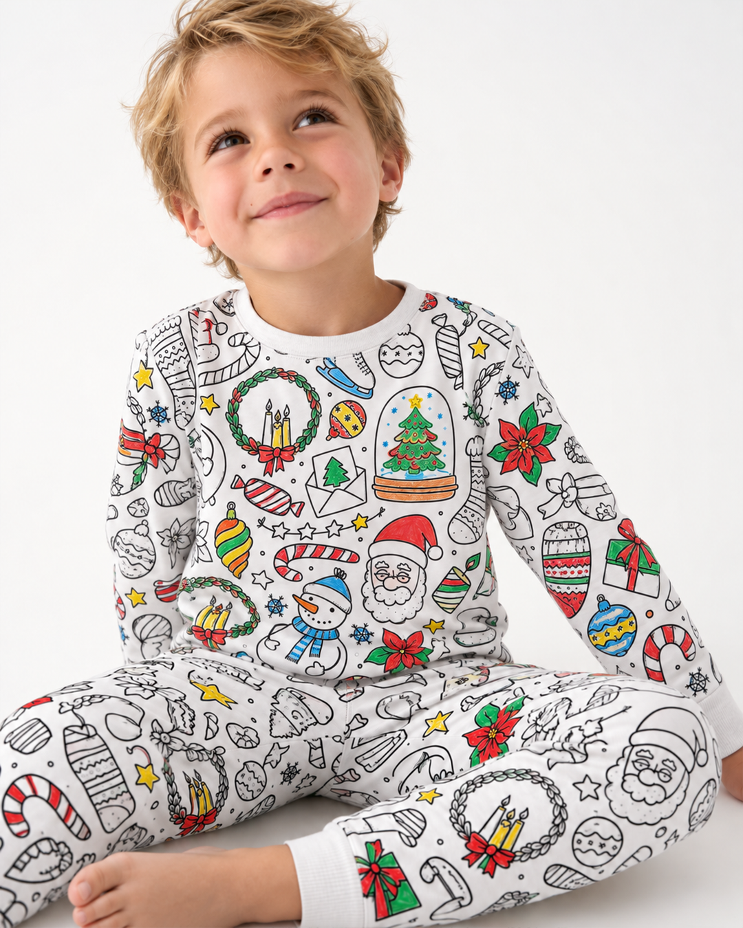 Weihnachtliches ausmalbares zweiteiliges Bambus-Schlafanzug-Set