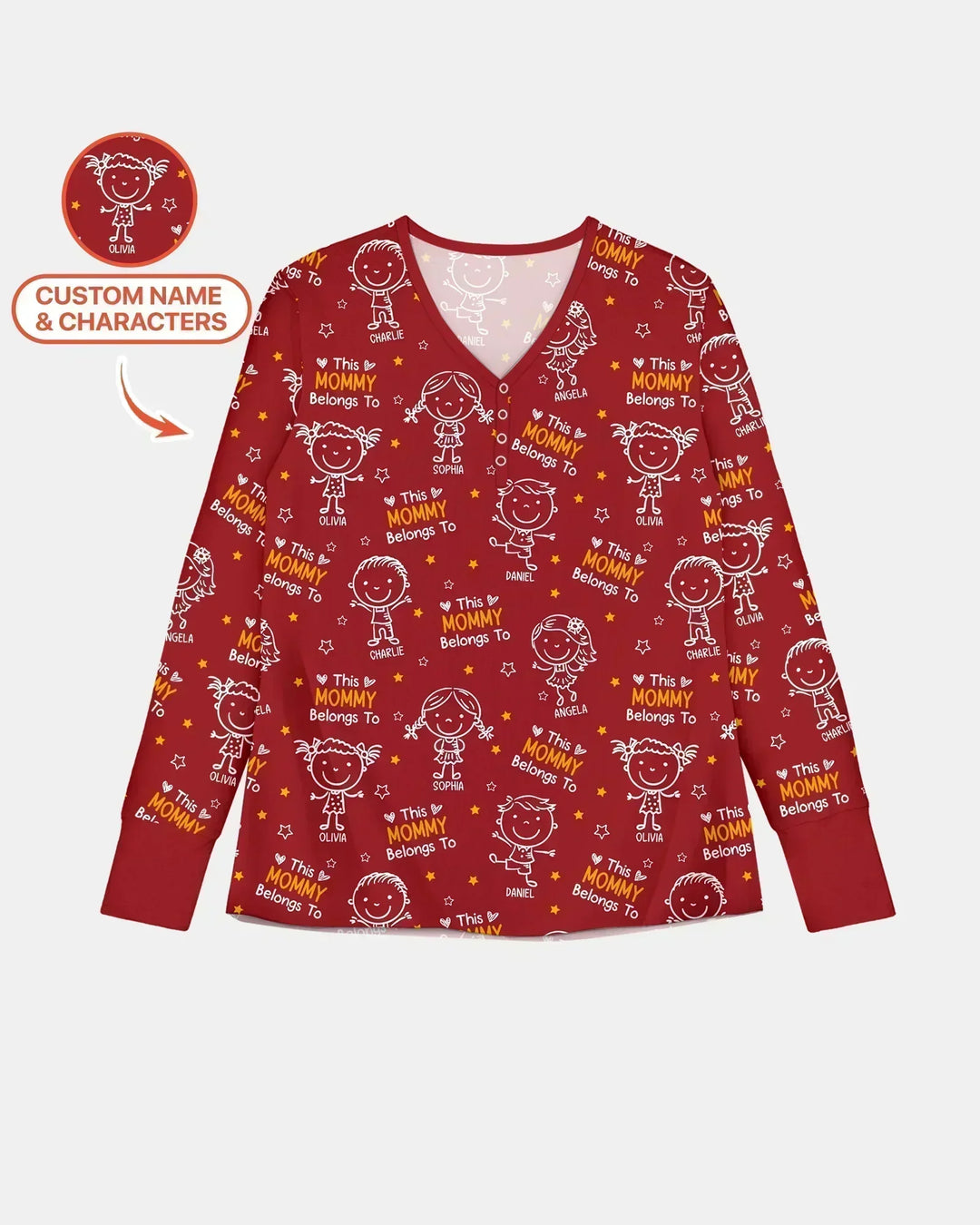 Personalisierter Name „Diese Mama gehört zu“ Doodle Bambus Damen Pyjama-Set