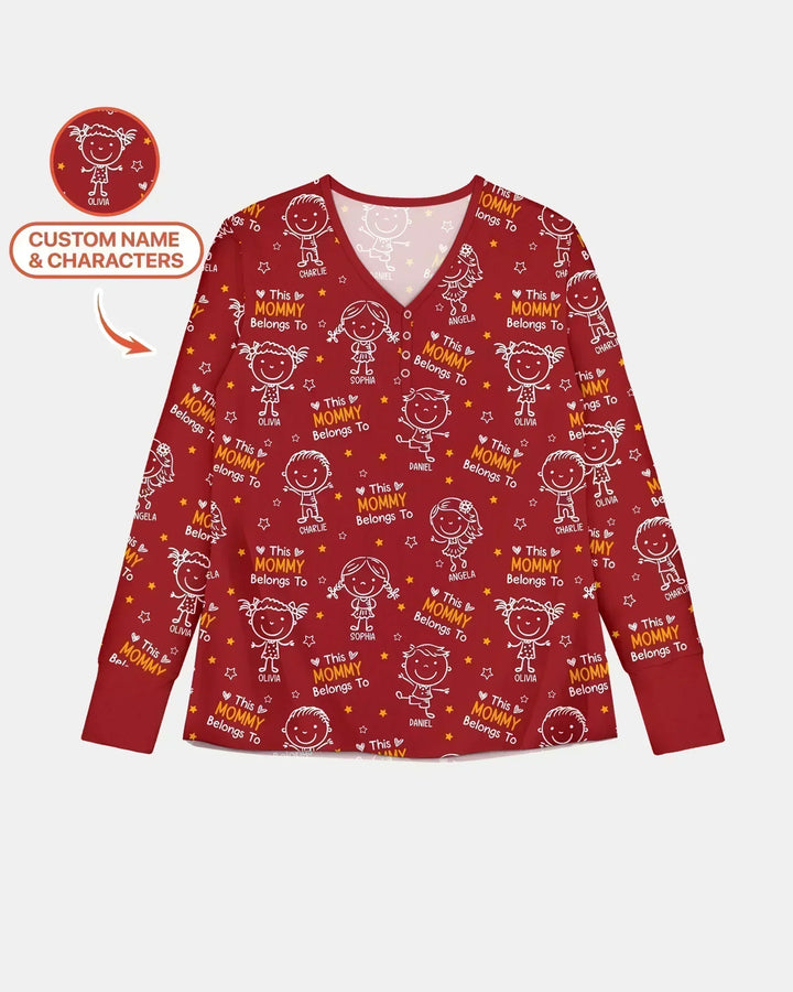 Personalisierter Name „Diese Mama gehört zu“ Doodle Bambus Damen Pyjama-Set