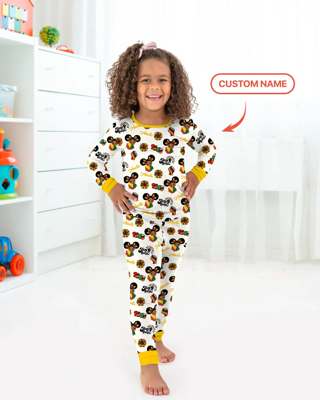 Custom Name Bloom in Freedom Bamboo Two Piece Long Sleeve Pajama Set