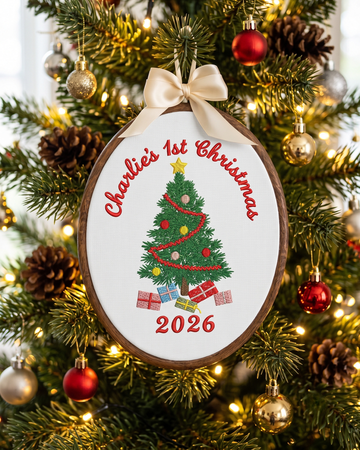 Little Christmas Tree Embroidered Custom Hoop