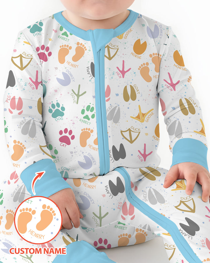 Cute Farm Animal Tracks Custom Name Bamboo Convertible Zippy