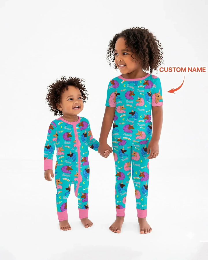 African Astro Unicorn Bamboo Two Piece Short Sleeve Pajama Set