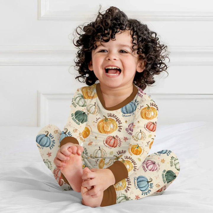 Christian Thanksgiving Two Piece Long Sleeve Pajama Set , Christian Thanksgiving Two Piece Long Sleeve Pajama Set - 12-18M / Chocolate Brown