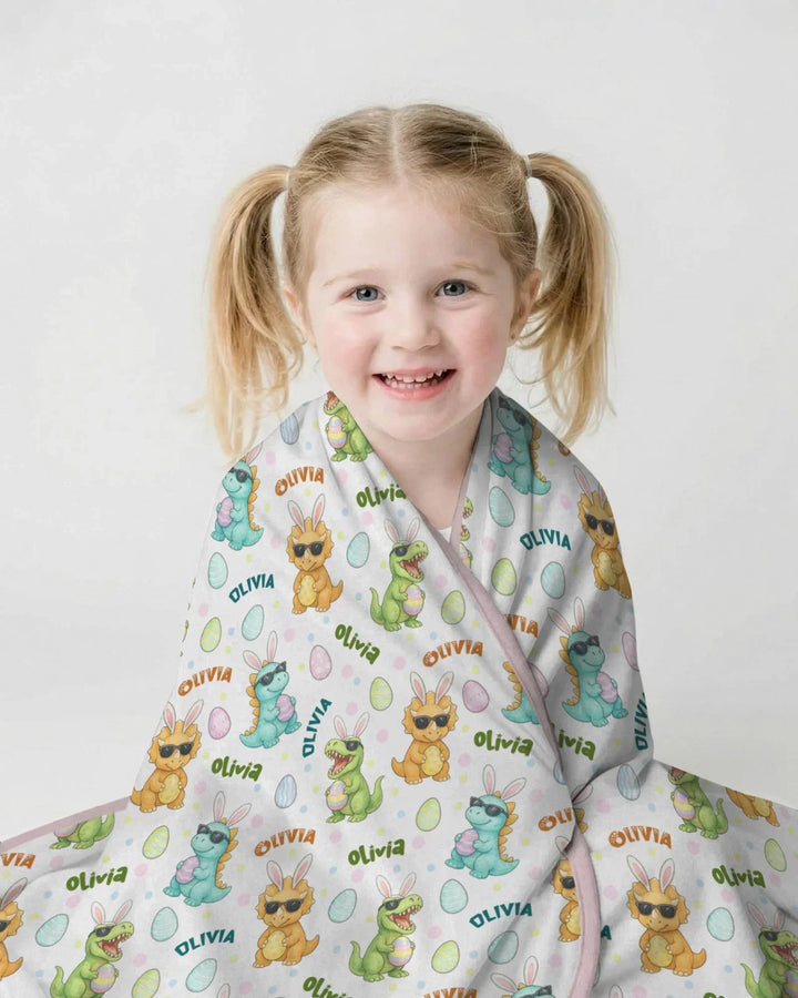 Custom Name Dinosaur on the Hunt Bamboo Blanket