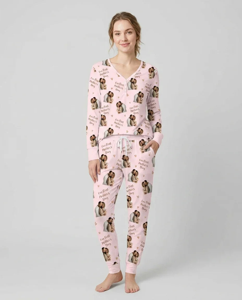 Personalisierte Foto Unser erstes als Eltern Bambus Damen Pyjama Set