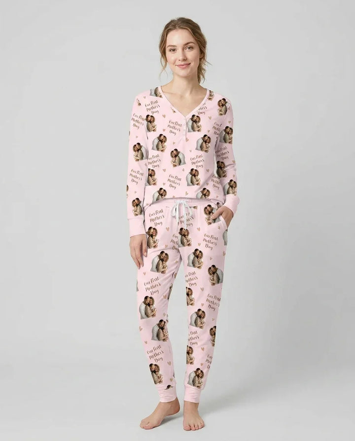 Personalisierte Foto Unser erstes als Eltern Bambus Damen Pyjama Set