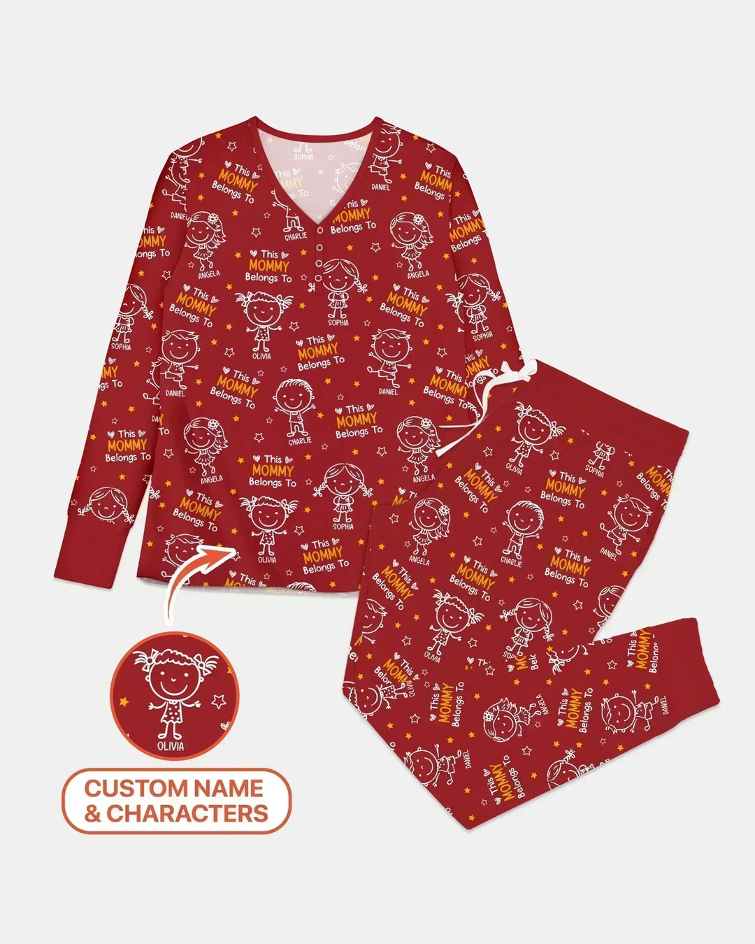 Personalisierter Name „Diese Mama gehört zu“ Doodle Bambus Damen Pyjama-Set