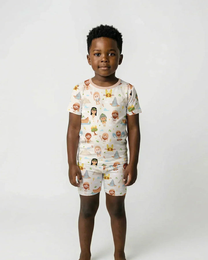 Moses Story Bamboo Two Piece Short Sleeve Shorts Pajama Set