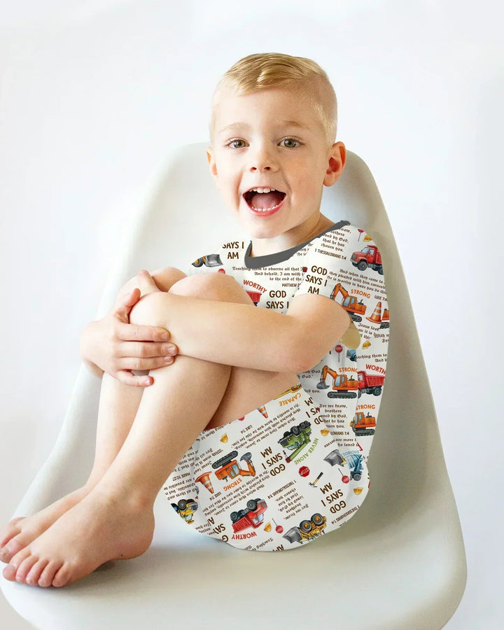 Bible Verse Construction Trucks Bamboo Two Piece Short Sleeve Shorts Pajama Set