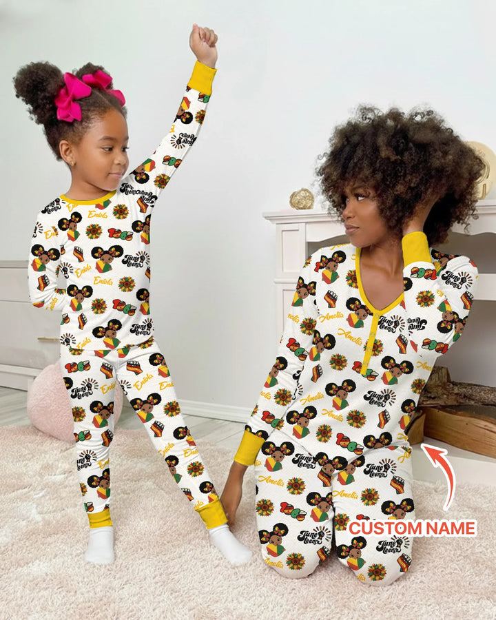 Custom Name Bloom in Freedom Bamboo Two Piece Long Sleeve Pajama Set