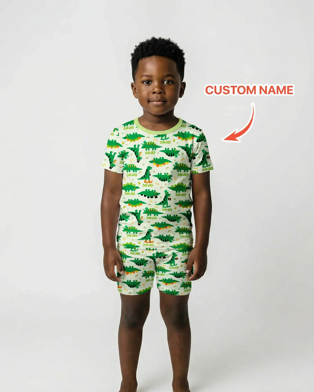 St. Patrick's Day Dinosaurs Custom Bamboo Two Piece Short Sleeve Shorts Pajama Set