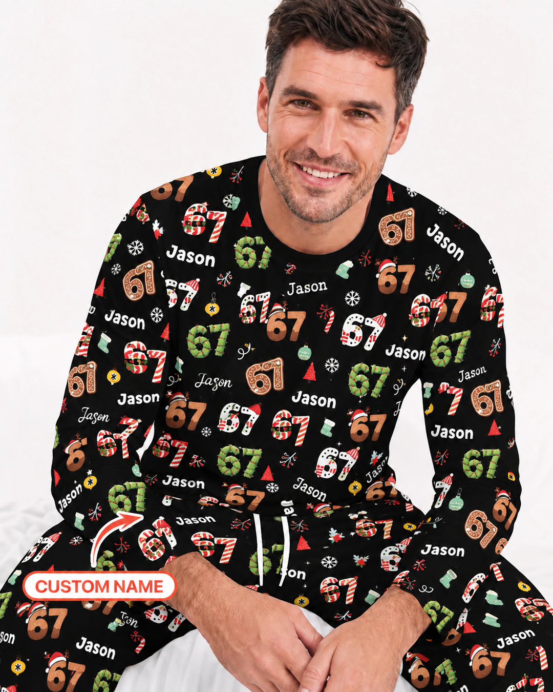 Custom '6 7' Six Seven Christmas Slang Meme Bamboo Men's Pajama Set