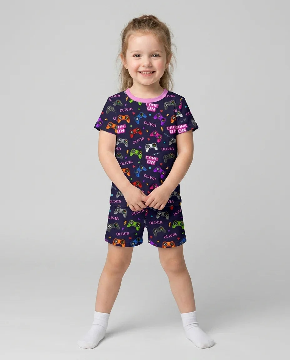 Zweiteiliges Pyjama-Set mit kurzen Ärmeln und Shorts im Sommer-Design