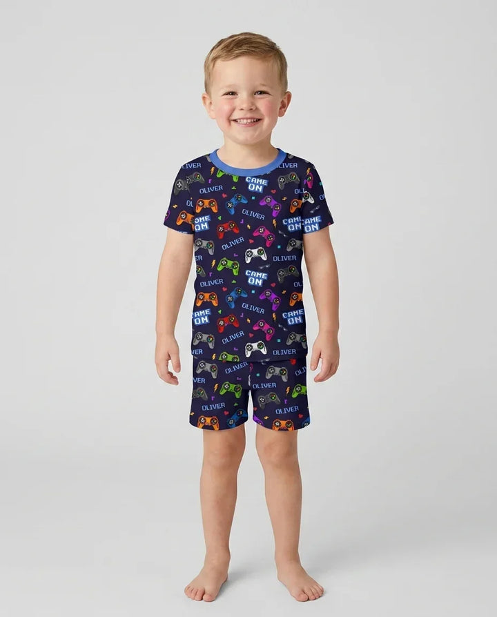 Zweiteiliges Pyjama-Set mit kurzen Ärmeln und Shorts im Sommer-Design