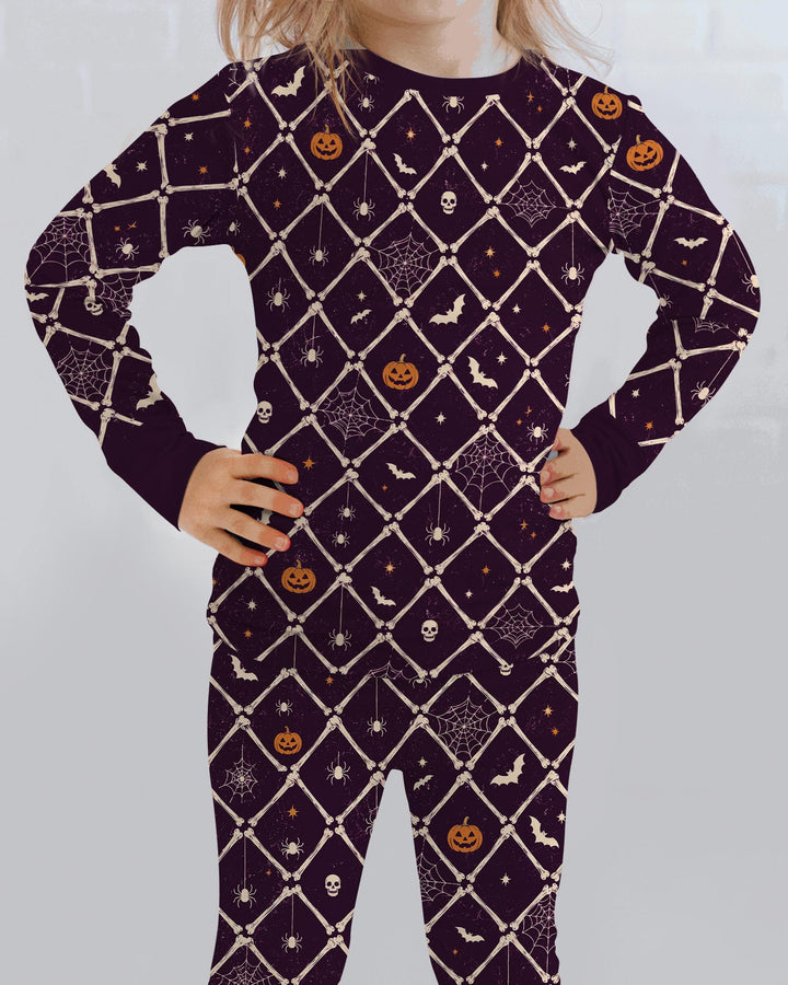 Gothic Skeleton Bones Spooky Halloween Bamboo Two Piece Long Sleeve Pajama Set