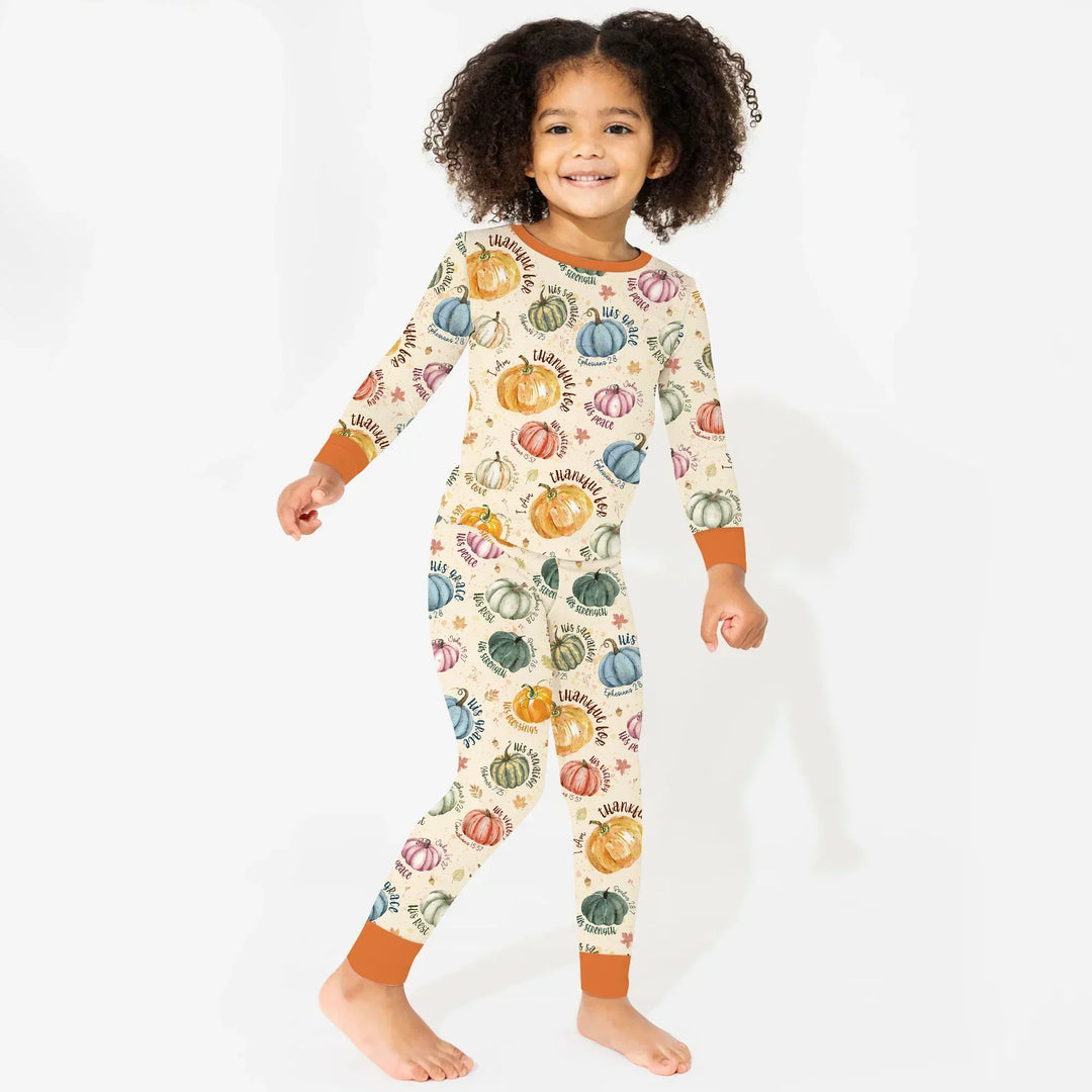 Christian Thanksgiving Two Piece Long Sleeve Pajama Set , Christian Thanksgiving Two Piece Long Sleeve Pajama Set - 12-18M / Chocolate Brown