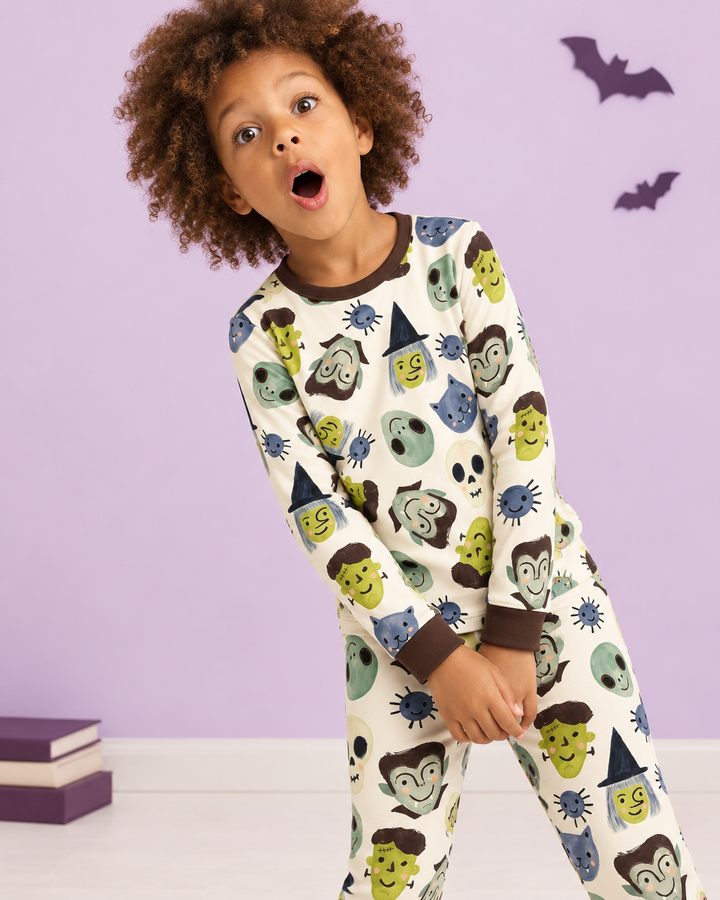 Halloween Face Bamboo Two Piece Long Sleeve Pajama Set