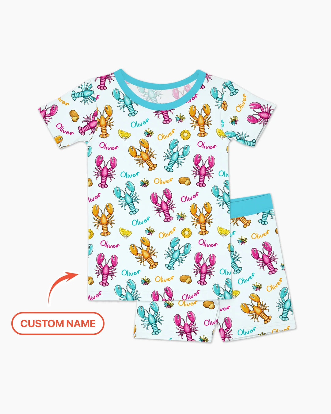 Custom Name Crawfish Crew Bamboo Two Piece Short Sleeve Shorts Pajama Set