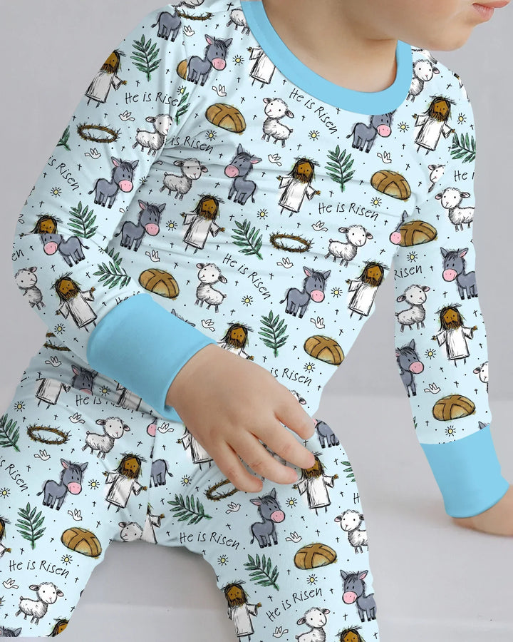 He Is Risen Easter Family Matching Bamboo Two Piece Long Sleeve Pajama Set