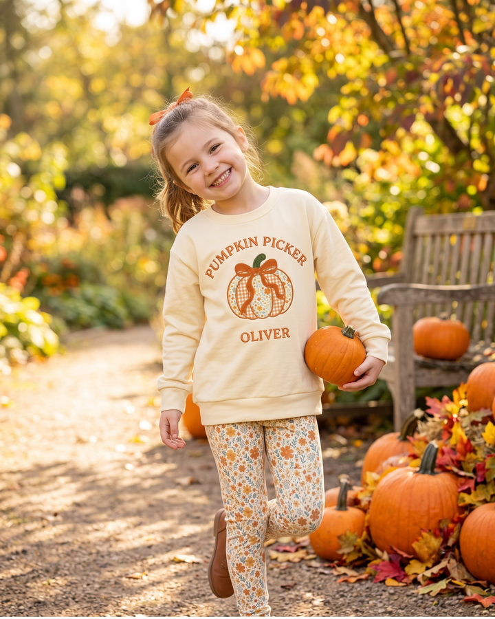 Custom Name Pumpkin Picker Embroidered Bamboo Crewneck Sweatshirt
