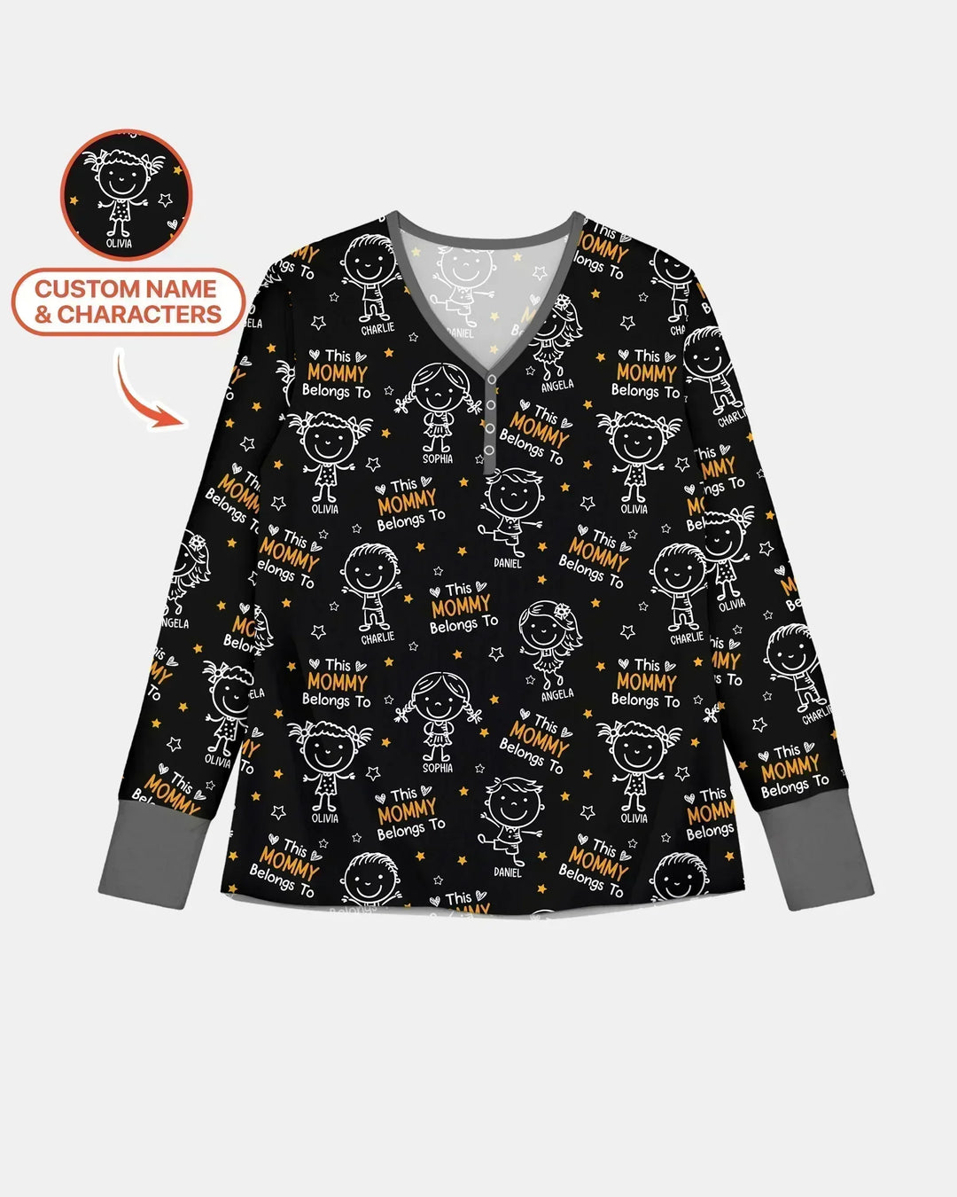 Personalisierter Name „Diese Mama gehört zu“ Doodle Bambus Damen Pyjama-Set