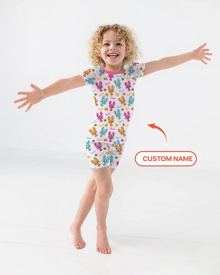 Custom Name Crawfish Crew Bamboo Two Piece Short Sleeve Shorts Pajama Set