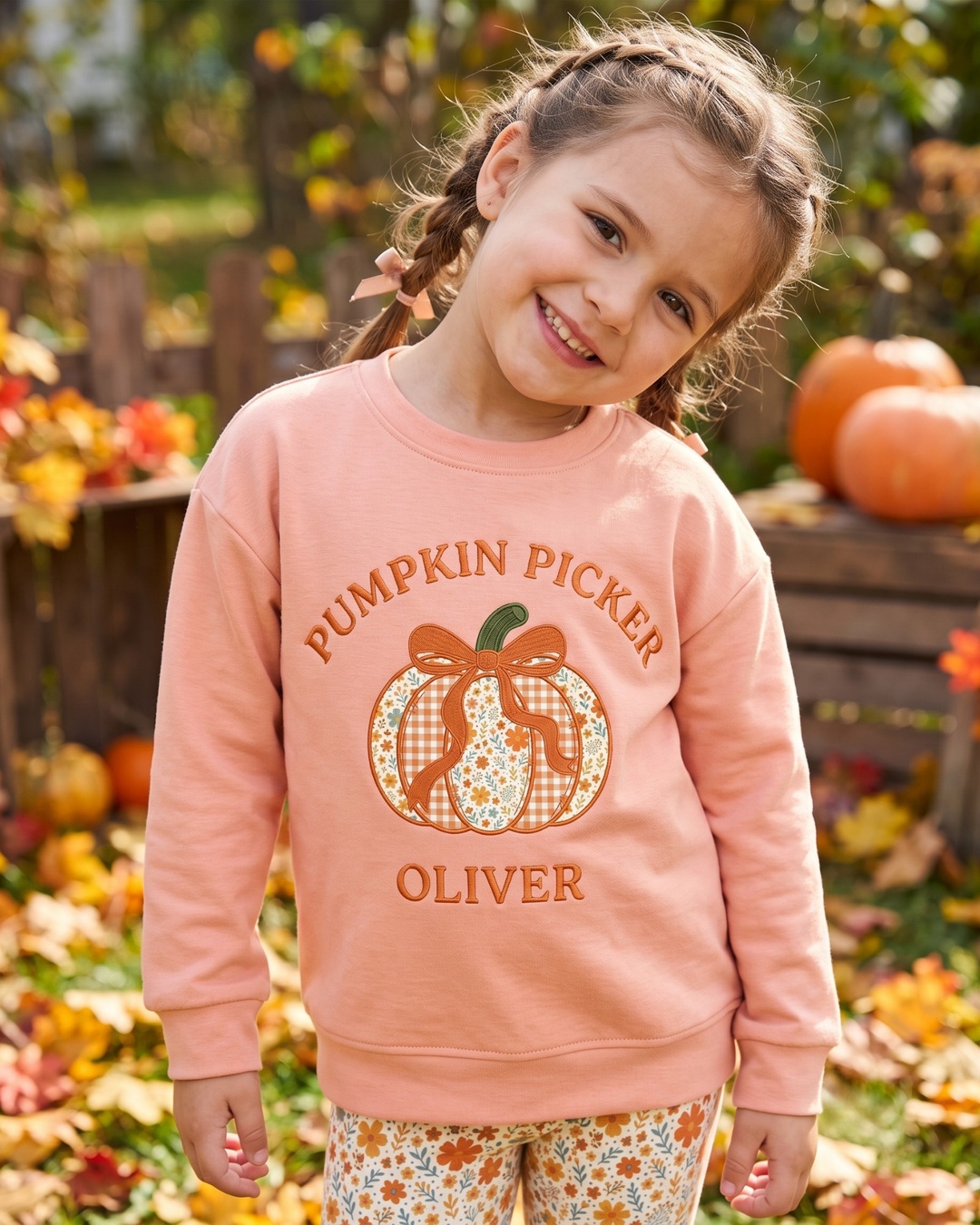 Custom Name Pumpkin Picker Embroidered Bamboo Crewneck Sweatshirt