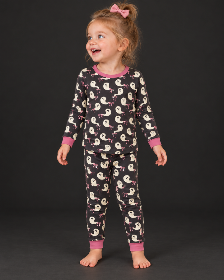 Little Ghosts Bamboo Two Piece Long Sleeve Pajama Set For Halloween
