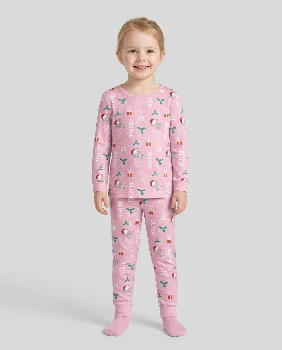 Custom Name Hockey Holiday Bamboo Two Piece Long Sleeve Pajama Set