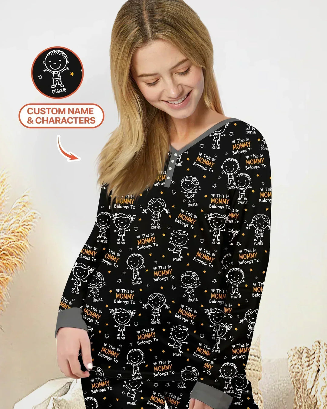 Personalisierter Name „Diese Mama gehört zu“ Doodle Bambus Damen Pyjama-Set