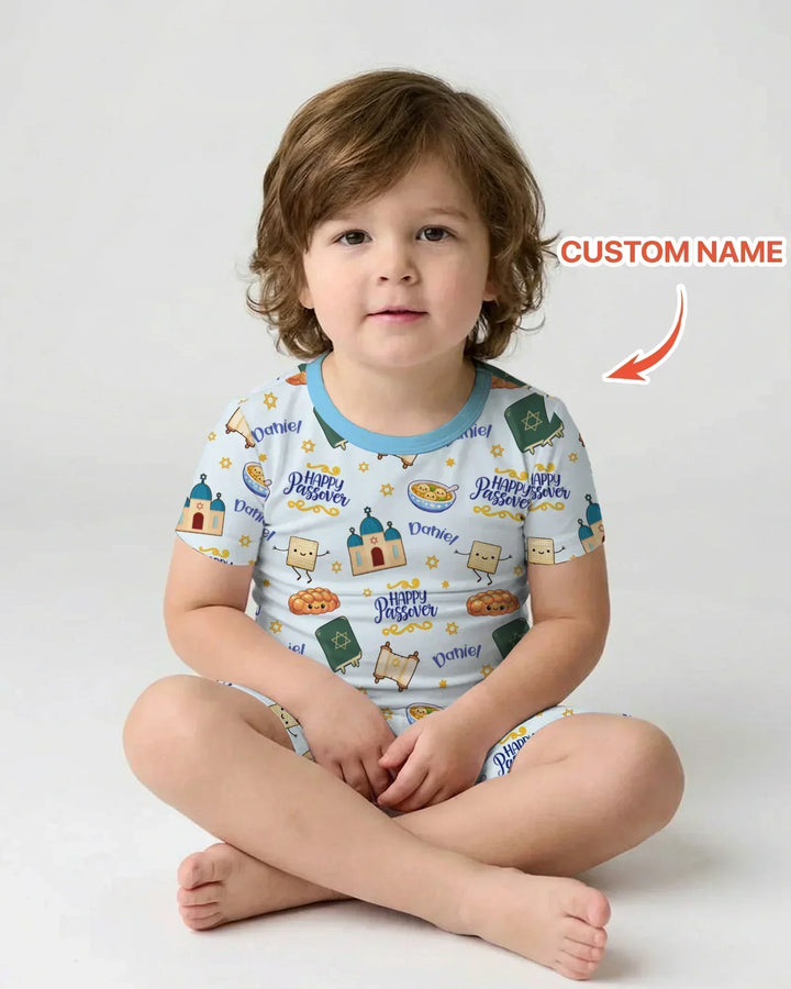 Zweiteiliges Pyjama-Set mit kurzen Ärmeln und Shorts im Sommer-Design