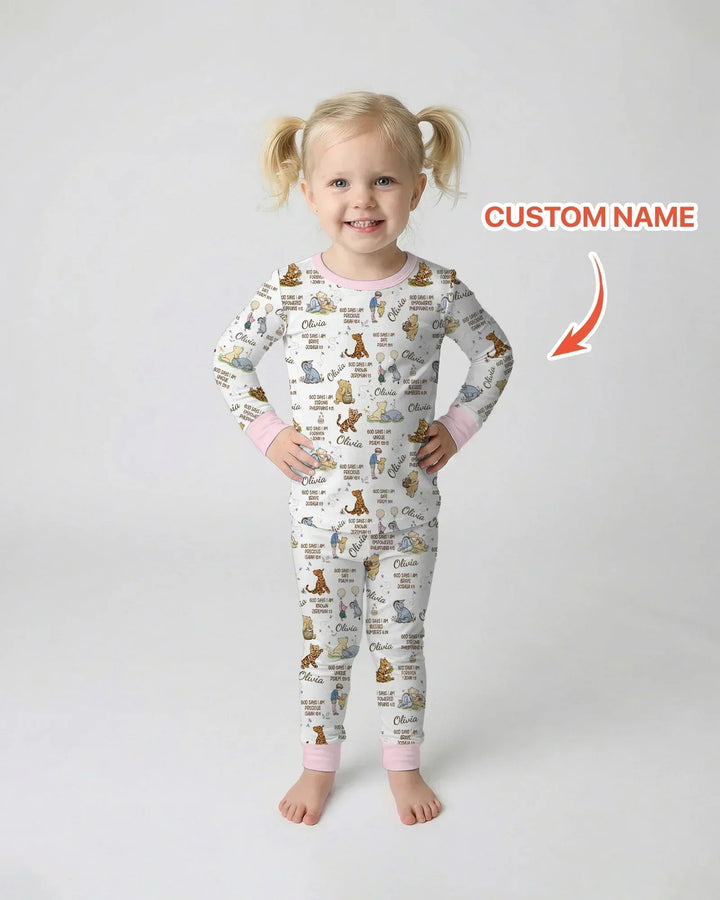 Custom Name God Says I Am Classic Bear Bamboo Two Piece Long Sleeve Pajama Set