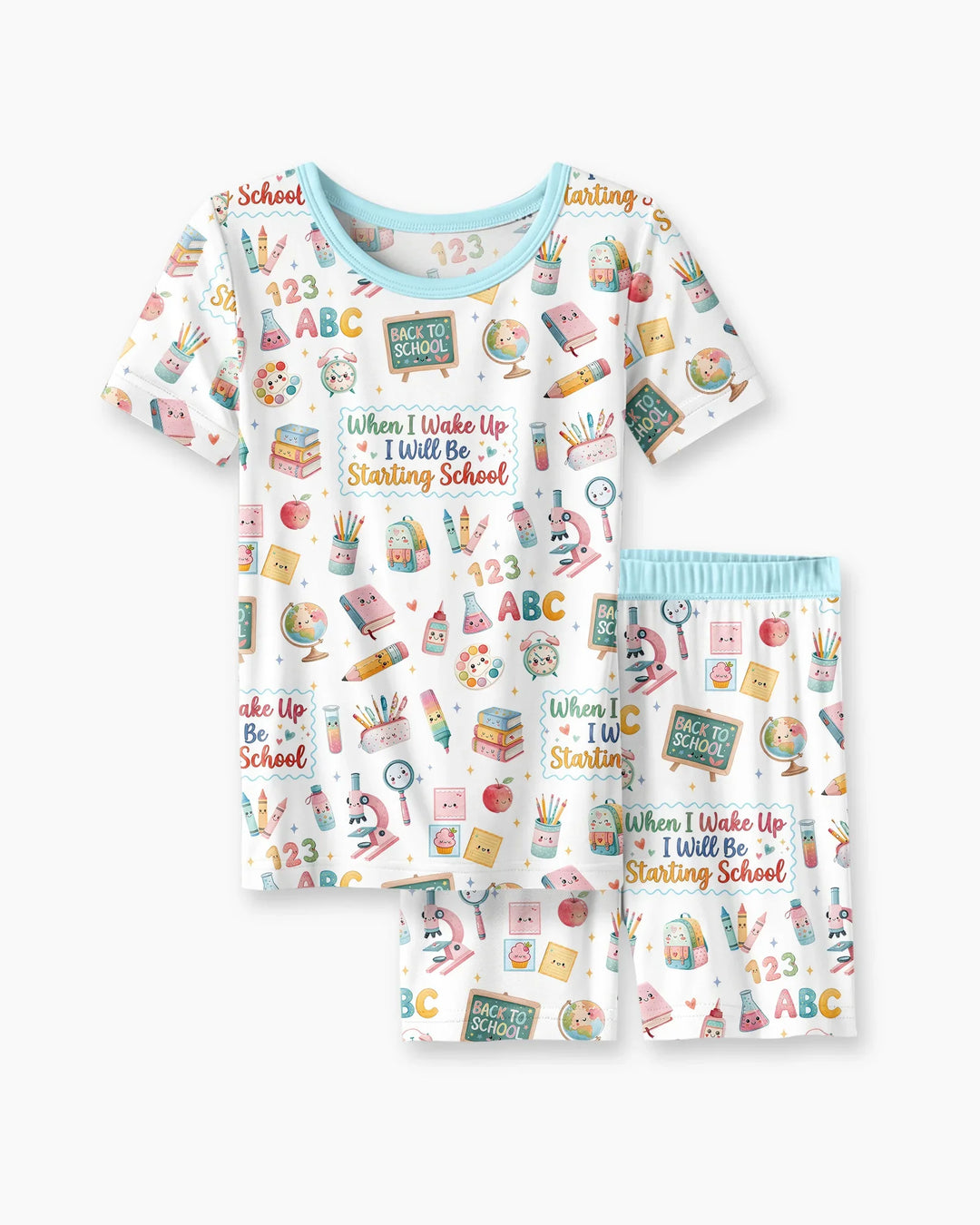 When I Wake Up I Will Be Starting School Bamboo Two Piece Short Sleeve Shorts Pajama Set